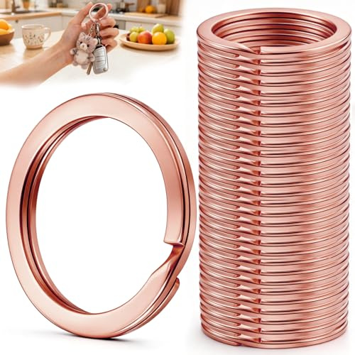 qjuwhua Schlüsselringe 25mm Roségold Schlüsselring Runde 30 Stück Metall Schlüsselanhänger Ring Schlüssel Flache Spaltringe KeyRing Zubehör für Organisation von Auto Haustürschlüssel DIY Handwerk