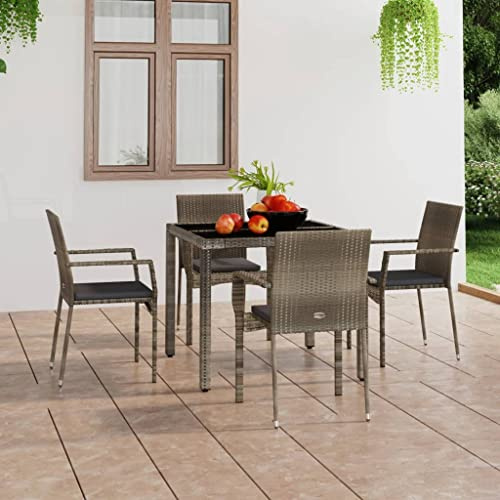 Frdhee Esszimmerstuhl Terrassenstühle, Gartenstühle mit Kissen 4 STK. Poly Rattan Grau für Bistro, Küche, Innen