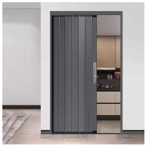 Sxlawesom Dragspelsdörr med lås, helt aluminiumlegering skjutbara vikbara dörrar, avdelningsdörr med hårdvara, flervikbara innerdörrar (grå höger, 1360 x 2030 mm)