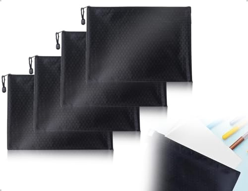 OHYANYAO 4 Stück Geldtasche Banktasche,A4 Dokumententasche Mit Reißverschluss,Kunststoff Aufbewahrungsbeutel,Einfarbig Aktenordner,für Geschäft,Büro,Schreibwaren,Dokumente(Schwarz)