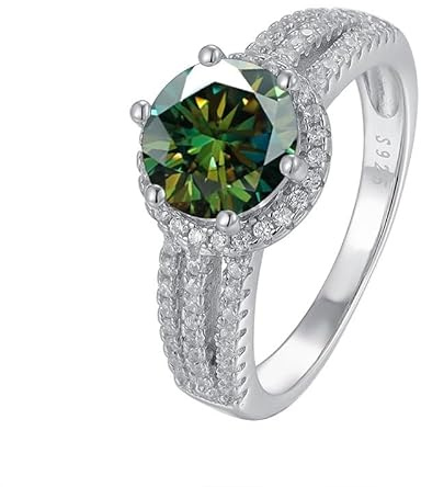 2ct D färg VVS1 Moissanite diamantringar for kvinnor Gul/grön/rosa förlovningsringar rundskurna diamantbröllopsringar med certifikat(Darkgreen,6)