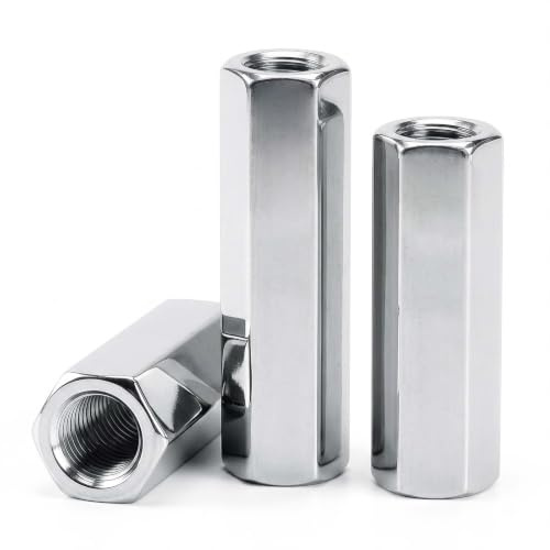 SHBAOCH Hex Coupling Nuts M5x20, 12PC Zinc Plated Extended Hexagon Threaded Rod Coupling Nuts, Fully Threaded Connectors for Eyebolts Wedge Anchors Chain Links Studding Connector Fasteners