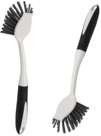 SLIAXINT 2 Piezas Cepillo Fregar Platos Negro cepillos Limpieza hogar con Mango Largo 29cm, Cepillo Limpieza, Pincel Cocina con raspador para ollas, sartenes, fregaderos y Estufas