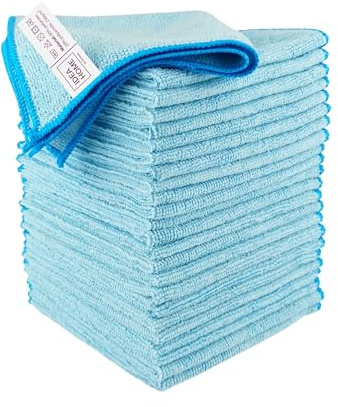 IDEA HOME Set 24 Paños Microfibra Azules 230 g/m² 30x30 cm, Bayetas Absorbentes Reutilizables para Limpieza
