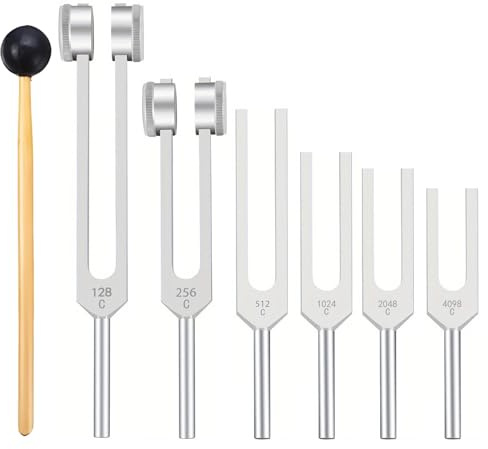 Generic Mit Holzklöppel, Aluminiumlegierung, Frequenzen in Hertz-beschriftet, Chakra-Stimmgabeln, hochpräzise Frequenzen, 7-teiliges Stimmgabel-Set
