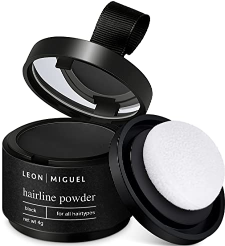 LEON MIGUEL Ansatzpuder - wasserfestes Hairline Powder als perfekten Haar Concealer zum Ansatz kaschieren, unsichtbares Haar Make-up zur Haarverdichtung (Schwarz, Hairline Powder)