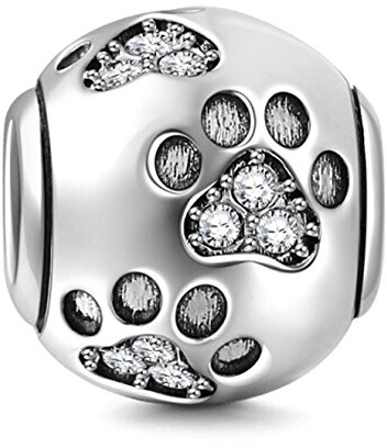Hundepfötchen-Anhänger, aus 925er-Sterlingsilber, Tieranhänger, Geburtstagsanhänger, für Pandora-Bettelarmbänder