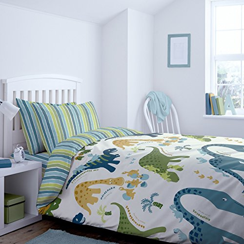 Catherine Lansfield Dino Bed Linen and Pillowcase, Green, 180x280+50x80, 2 Units