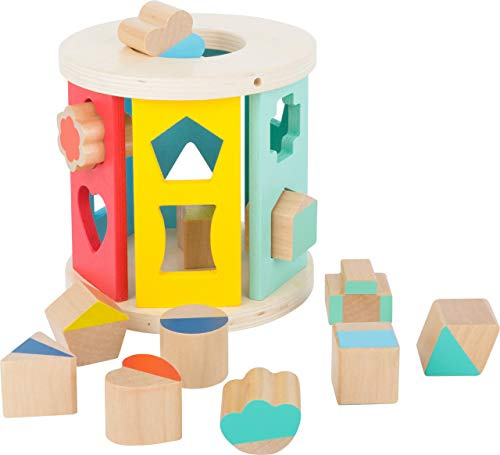 Small Foot , cubo di ordinamento delle forme rotolanti in legno, 12 cubi di forma diversa, le combinazioni di colori possono differire