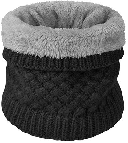 Yuson Girl vinter halsduk uppvärmd halsduk stickad med varm fleecefodrad tjock halsduk tub rund halsduk för dam herr, svart, One size