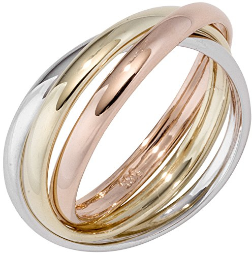 Jobo Damen-Ring Wickelring aus 14 Karat 585 Gold Tricolor verschlungen Größe 54