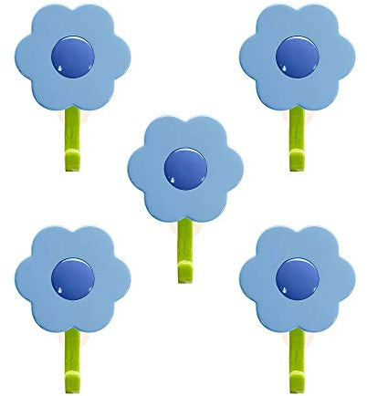 Kochblume 1-3-5-10er Set | Haken S, L, Wandhaken, Küchenhaken, Mehrzweckhaken, Schlüsselhaken | In der bunten Box (blau-DKL-blau, 5er Set S)