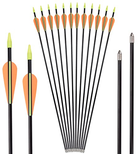 ELONG OUTDOOR Pfeile für Bogenschießen 28 Zoll Bogen Pfeil Übungspfeile Fiberglaspfeile für Anfänger Zielübung Pfeil 12 Stück