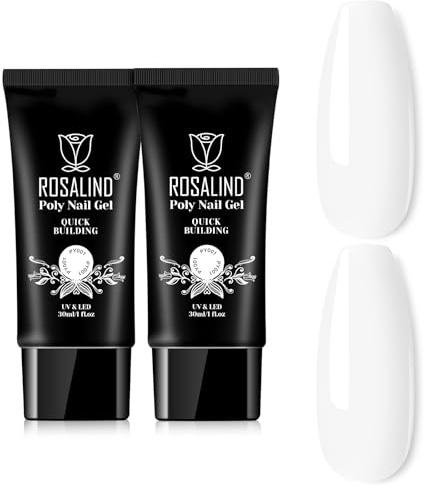 ROSALIND Weiß Poly Nägel Gel 2pcs 30ml Nail Verstärkungs Extension Gel | Quick Extension Building Acrylic Nagelgel Nagelverlängerungs Soak off UV LED Nagel Gel für Anfänger Profis Salon Hause DIY