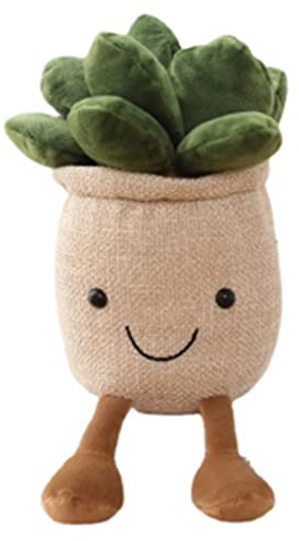 OUKEYI 9.8 inch Succulents Plush Toy, Flower Pot Stuffed Plushie Pillow Decoration, Cute Soft Plants Throw Pillow for Christmas Birthday Gifts (Khaki)