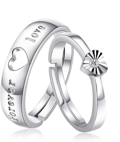 Verlobungsringe paar 925 Sterling Silber Liebe Herz Partnerringe Eheringe Trauringe Hochzeit Verlobung für Damen und Herren, Verstellbar Größe Carven Liebhaber Versprechen Ringe Schmuck Geschenk