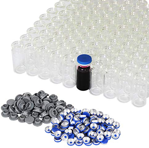 Chudeng 15 ml Klar Glasfläschchen mit Kunststoff-Aluminium-Klappkappen und Gummistopfen, 100 Stück, 20 mm flacher Boden, Laborfläschchen