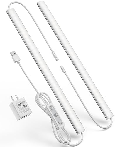 Vovamo Plug-in Under Cabinet Lighting, Dimmable Counter Lights for Kitchen, 2pcs 12 Inch, Cold White 6000K Linkable USB Led Closet Light, Wired Indoor Night Lights Bar for Desk, Sink,Workbench