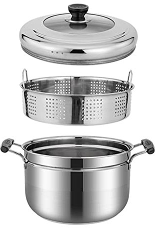 WIGSELBL Premium Double Boiler Stainless Steel Multi Pot Steamer Cookware,Vegetable Steamer Pot with Steamer Insert,Work for Electric and Gas Stove,Great for Tamale,Dumpling and Seafood (Size : 28cm)