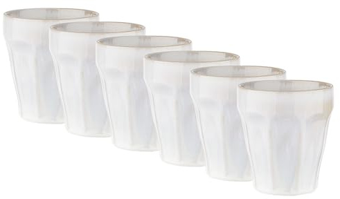 BUTLERS 6er-Set Kaffeebecher 0,25 l Steinzeug Tasse ohne Henkel - BERGAMO - | Weiß - Becher für Tee, Kaffee - Trinkbecher für Kakao & Cappuccino - geriffelte Struktur