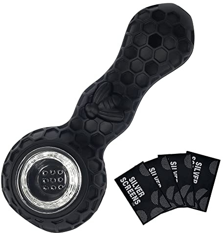 SUNNEKO Silicone Smoking Pipe, Portable Silicone Tool with 9-Hole Glass Bowl, Heat Resistant and Odorless, Creative Design