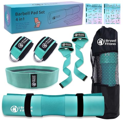 J Bryant Barbell Pad Set with 2 Ankle Straps for Cable Machines, Hip Resistance Band, Weight Lifting Straps, Thick Cushion Hip-Thrusts Pad with Carry Bag for Squats Bench Press Workout