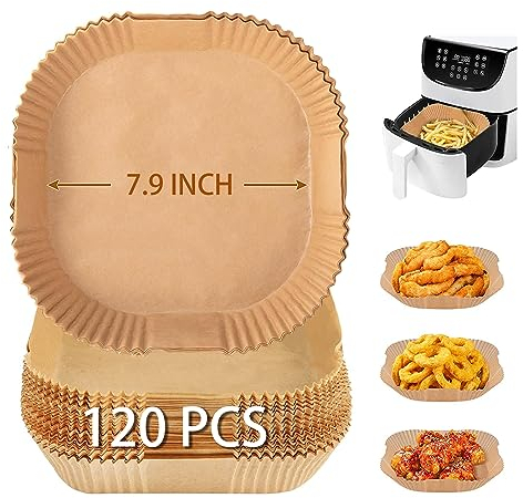 Air Fryer Disposable Paper Liners Non-Stick Waterproof Air Fryer Accessories, 120 Pcs Air Fryer Square Paper Liner Compatible with COSORI, Tower, Tefal, Philips, Instant, LLIVEKIT, etc.