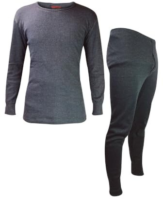 HEAT HOLDERS Mens Thermal Underwear Set Winter Long Sleeve Top & Long Johns (L, Charcoal)