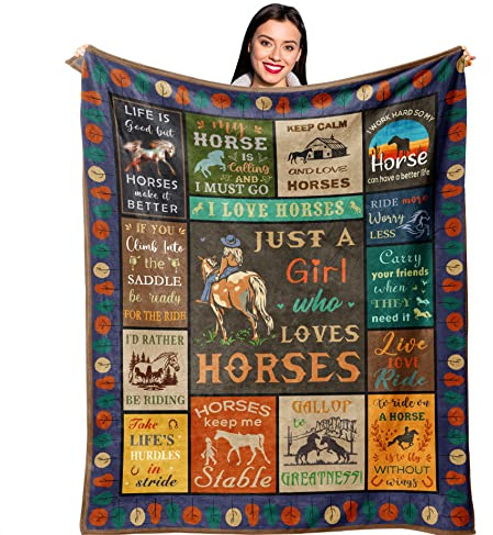 Ruvinzo Horse Gifts for Women & Girls, Equestrian Blanket 60 x 50 - Horse Themed Gift Ideas
