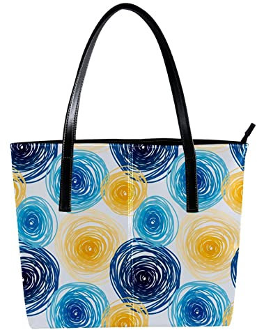 Schultertasche, leicht, lässig, Schultasche, Lehrertasche, Handtasche, Geldbörse, Kunst, blau, gelb, Graffiti, gezeichnete Kreise, Mehrfarbig