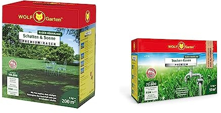 WOLF Garten - Premium-Rasen Schatten & Sonne LP 200 m²; 3820050 & Trocken-Rasen Premium L-TP 50 m², rot