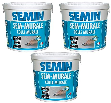 SEMIN Sem-Murale – Colle Toile de Verre & Revêtements Muraux Légers – Prête à l’Emploi – Forte Adhérence – Intérieur Murs & Plafonds – Sans Odeur – 3 seaux de 10 kg