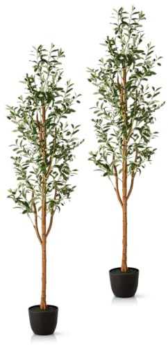 PASCH® 2 x Künstlicher Olivenbaum (180cm) - Stilvoll & Naturgetreu | Künstliche Pflanzen groß | Kunstpflanzen groß: Olive Tree | Olivenbaum künstlich groß für mediterranes Ambiente