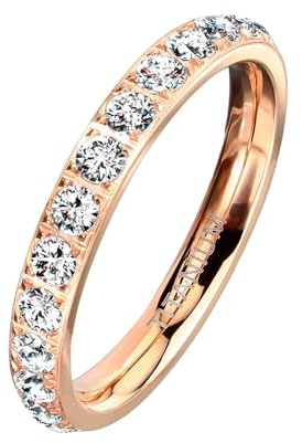 Taffstyle Titan Damenring | Eleganter Designring mit funkelnden Zirkonia-Kristallen, 3 mm polierter Ehering & Verlobungsring Moderner Schmuck – Silber Gold oder Roségold Forben