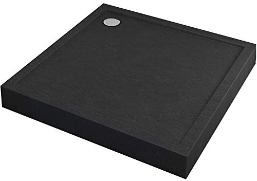 Sellon24® Duschtasse Schwarz Steinoptik rutschfest Duschwanne DIN 51097 A BAU-Höhe 12cm (90x90x12)