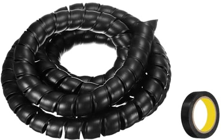 sourcing map Gaine de gestion de câbles en spirale de 35 mm en polypropylène pour câble d'alimentation, tuyau de gaz, noir avec ruban adhésif