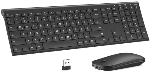 seenda Kabelloses Tastatur Maus Set, ultraflach & Aluminium, QWERTZ | 2.4G Funktastatur mit Maus, wiederaufladbar, für Windows PC, Laptop & Smart-TV