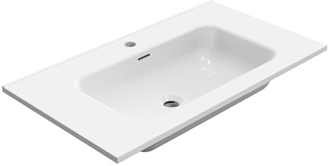 BAIKAL Lavabo in ceramica da incasso. Piano di lavoro in ceramica. Lavabo rettangolare in bianco lucido. Lavandino integrato di facile montaggio. Profondità 46 cm, larghezza 81 cm