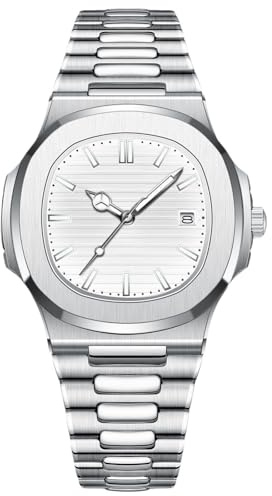 RORIOS Hombre Reloj Minimalista Acero Inoxidable Blanco Cuarzo Japonés Analógico Resistente al Agua 30m