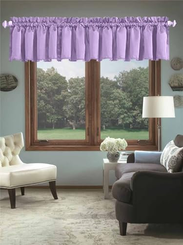 Volant für Fenster, Wohnzimmer, Schlafzimmer, Querbehang mit Stangentasche, kurzer Vorhang, kleines halbes Fenster, Verdunkelung, Topper, Volant für Badezimmer, 1 Vorhang, Lila, 274 cm
