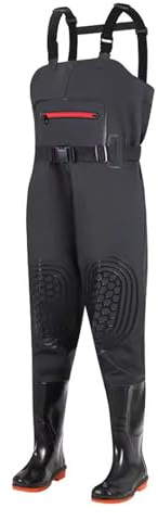 Watstiefel Verdickte Wasserdichte Wathose Aus PVC Für Männer Und Frauen Für Angeln Und Jagen, Leichte Wathose Mit Doppellagigen Knien(Black,46 EU)