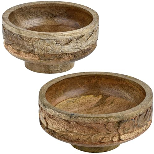 2er Set Boho Holzschale Lulua handgemacht aus Mangoholz in Braun 20 cm