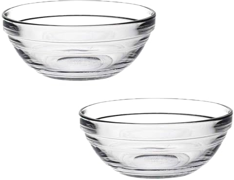 Acan Tradineur - Pack de 2 Cuencos Redondos de Vidrio, Modelo LYS, Bol para Mezclar, Servir Ensalada, Aperitivos, apilable, Apto para microondas y lavavajillas, Cocina - 17 x 7 cm