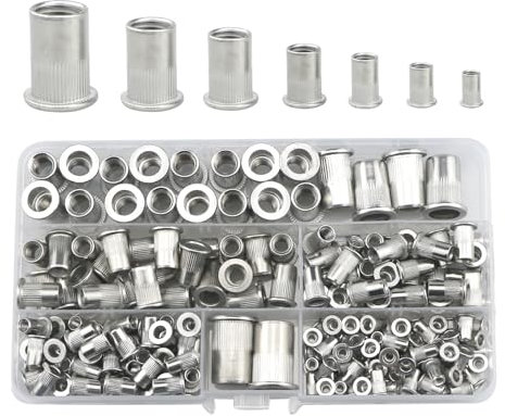 192 Pcs Rivet Nuts Kit,Threaded Insert Nut Riveter Set,Steel Rivnuts,Blind Rivet Nut Assortment For Metal, Wood,Aluminium(M3/M4/M5/M6/M8/M10/M12) (Silver)