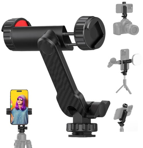 KITASST Phone Tripod Mount Holder - Universal Smartphone Holder for Tripod with 2 Cold Shoe and 1/4 Standard Screw, 360° Rotates and 180° Tilts Adjustable Cell Phone Holder for Phone Photography