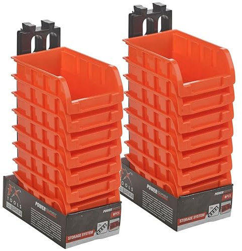 URBNLIVING Contenitori impilabili per attrezzi con montaggio a parete, organizer modulare durevole per garage, officina, ripostigli, perfetti per dadi, bulloni e piccoli utensili, set da 16