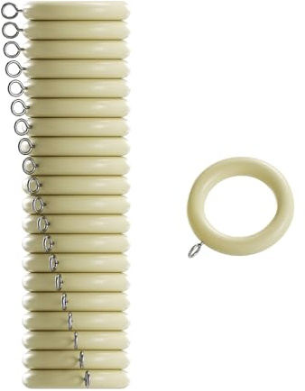 Home Hacks Wooden Curtain Rings with Loops & Gliders - 10 Pack Drapery Rod Hanging Rings with Eyelets for 28mm Wood Poles (Cream)