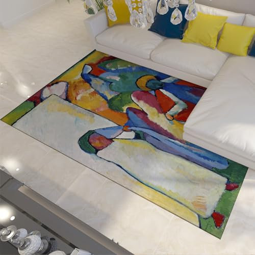 BYLEEHOMED Moderner berühmter Gemälde Kunstwerk Bereich Teppich 60x120cm Bunter Abstrakter Kunstteppich für Home Office Rutschfester waschbarer Blauer Teppich für Wohnzimmer