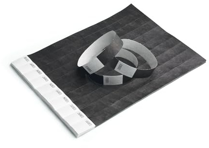 iboo – 500 pulseras de papel Tyvek para control y seguridad para eventos, fiestas, festivales y viajes, pulseras de entrada (negro)