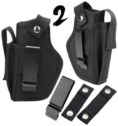 2u Fundas de Armas de Caza, Cinturon tactico, Funda Oculta al Aire Libre, Funda Universal para Pistolas de IWB OWB con Ranura para Cargador y Clip de Metal Intercambiable para Mano Derecha/Izquierda